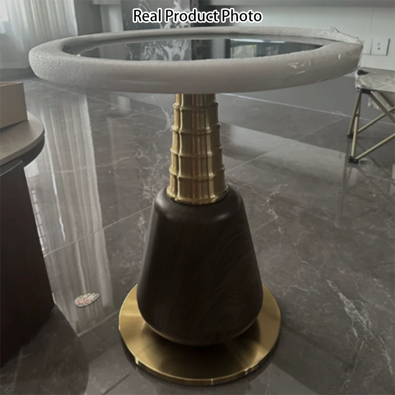 Contemporary Luxury Tempered Glass Iron & Metal Round Side Table With 1-Tray For Living Room