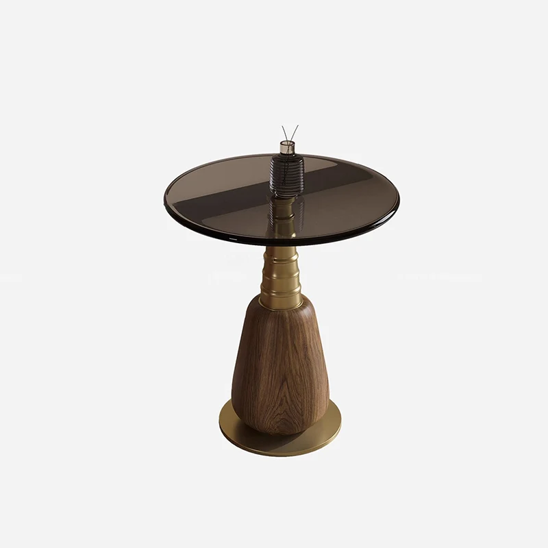 Contemporary Luxury Tempered Glass Iron & Metal Round Side Table With 1-Tray For Living Room