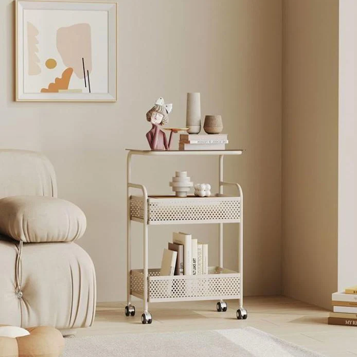 Modern Minimalist Glass & Iron Rectangular End Table With 3-Tier And 2-Storage For Living Room