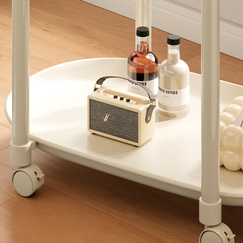 Contemporary Creative Plastic & Steel Oval End Table With Wheels And 2-Tier For Living Room