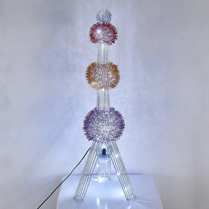 Contemporary Creative Weaving Aluminum Wire Tower & Floral Ball LED Standing Floor Lamp For Bedroom & Living Room
