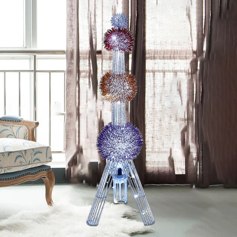Contemporary Creative Weaving Aluminum Wire Tower & Floral Ball LED Standing Floor Lamp For Bedroom & Living Room