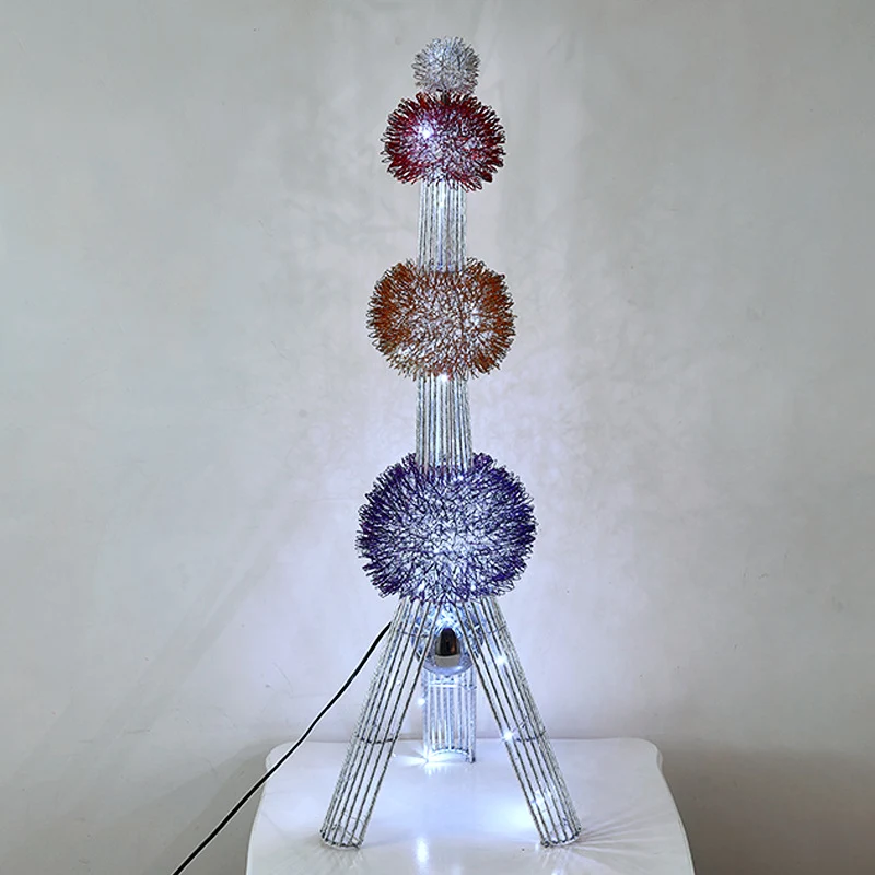 Contemporary Creative Weaving Aluminum Wire Tower & Floral Ball LED Standing Floor Lamp For Bedroom & Living Room
