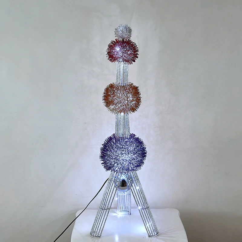 Contemporary Creative Weaving Aluminum Wire Tower & Floral Ball LED Standing Floor Lamp For Bedroom & Living Room