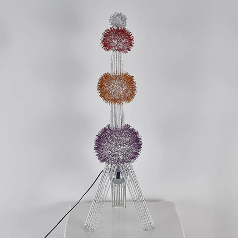 Contemporary Creative Weaving Aluminum Wire Tower & Floral Ball LED Standing Floor Lamp For Bedroom & Living Room