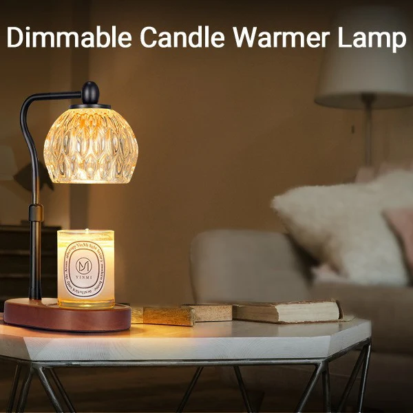 Modern Minimalist Round Glass Rubberwood Iron 1-Light Aroma Melted Wax Table Lamp For Bedroom