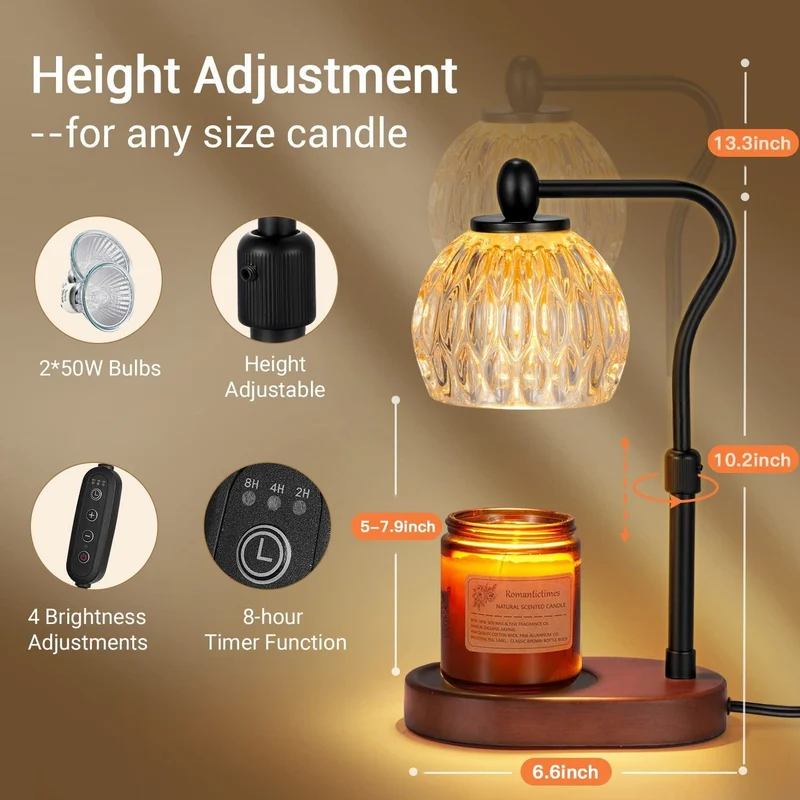 Modern Minimalist Round Glass Rubberwood Iron 1-Light Aroma Melted Wax Table Lamp For Bedroom