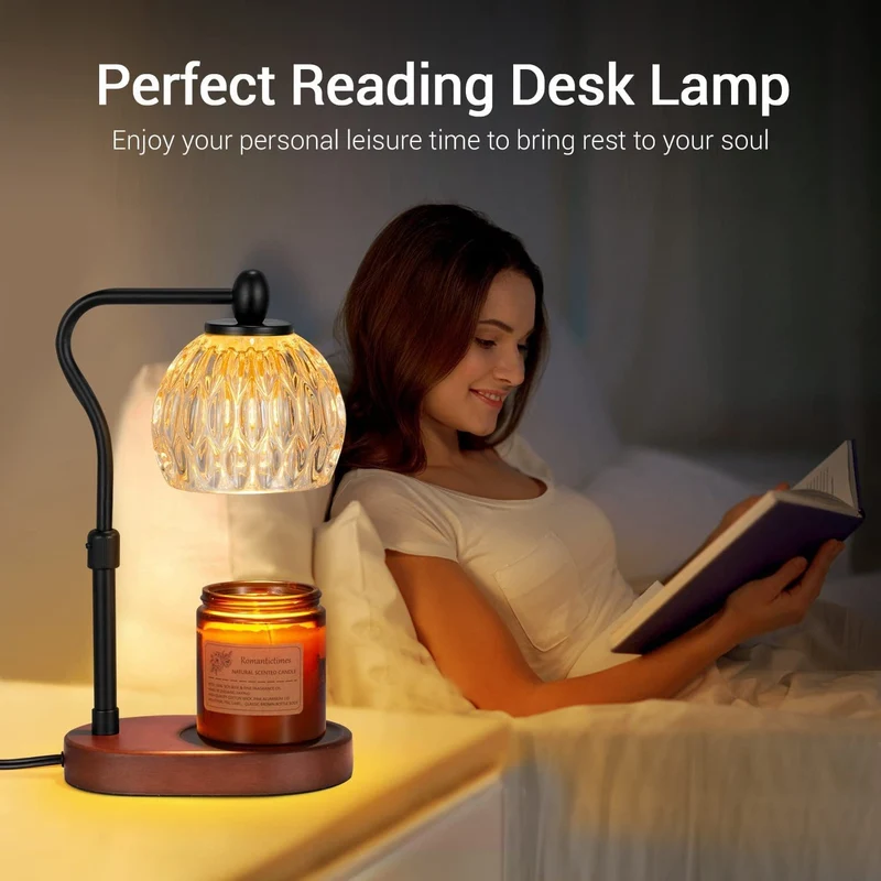 Modern Minimalist Round Glass Rubberwood Iron 1-Light Aroma Melted Wax Table Lamp For Bedroom