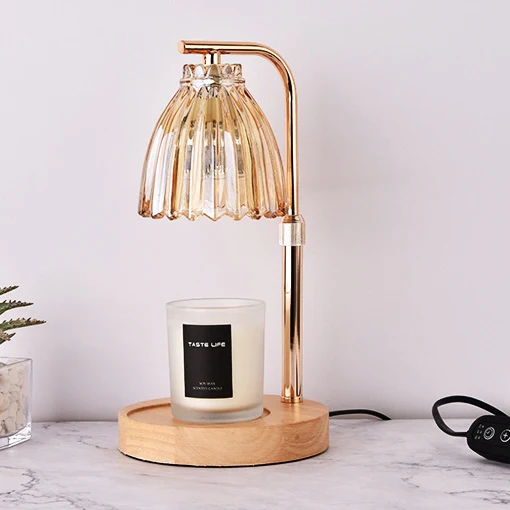 Modern Art Deco Flower Shaped Glass Iron Wood 1-Light Melting Wax Table Lamp For Bedroom