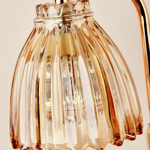 Modern Art Deco Flower Shaped Glass Iron Wood 1-Light Melting Wax Table Lamp For Bedroom