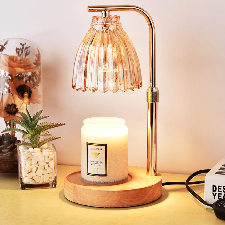 Modern Art Deco Flower Shaped Glass Iron Wood 1-Light Melting Wax Table Lamp For Bedroom