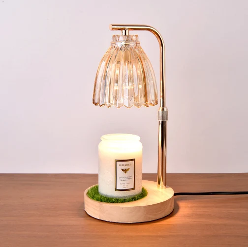 Modern Art Deco Flower Shaped Glass Iron Wood 1-Light Melting Wax Table Lamp For Bedroom