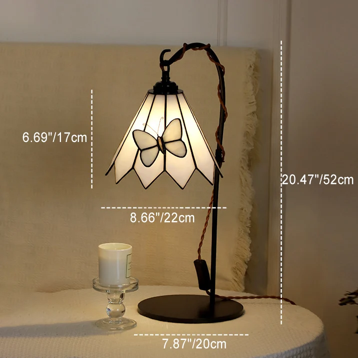 Traditional Vintage Butterfly Prismatic Metal Glass 1-Light Table Lamp For Bedroom