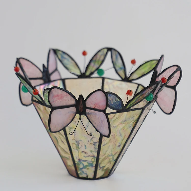 Traditional Vintage Butterfly Prismatic Metal Glass 1-Light Table Lamp For Bedroom