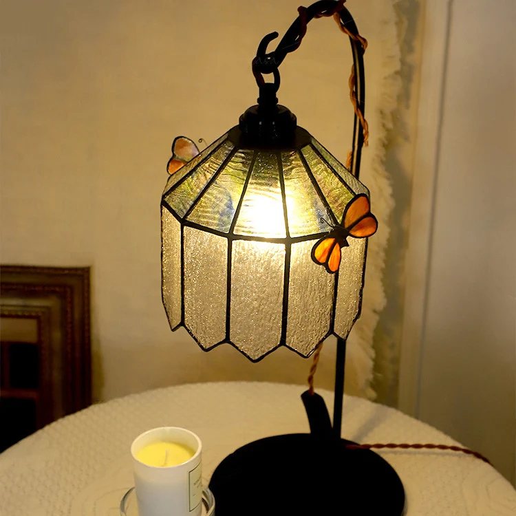 Traditional Vintage Butterfly Prismatic Metal Glass 1-Light Table Lamp For Bedroom