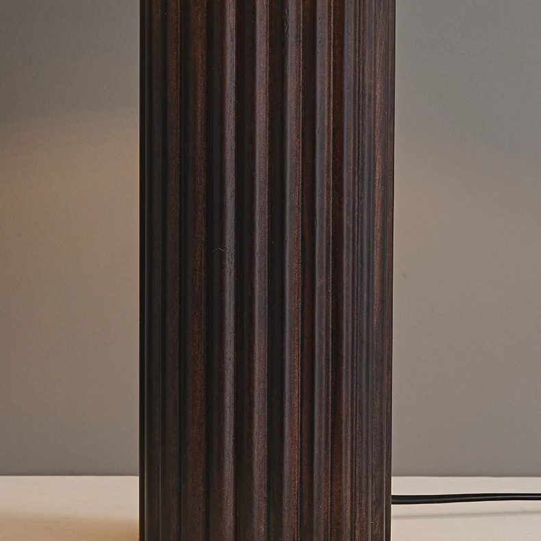 Contemporary Retro Cylinder Pleated Wood Fabric Brass 1-Light Table Lamp For Bedside