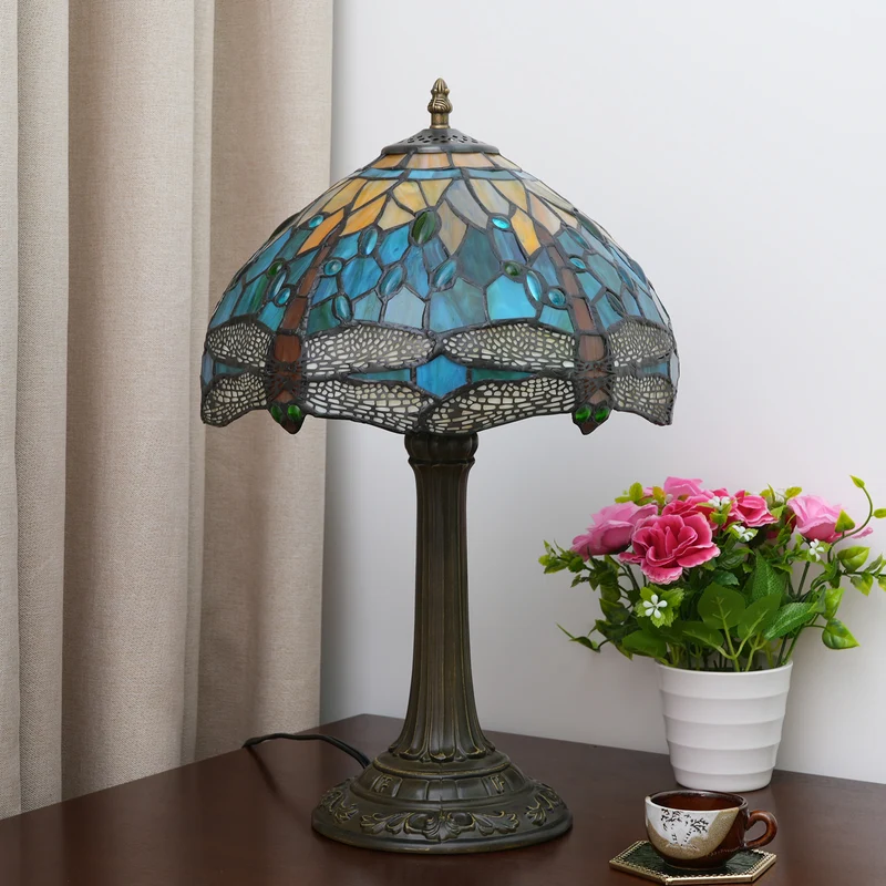 Traditional Tiffany Half Ball Cylinder Disc Base Aluminum Alloy Glass 1-Light Table Lamp For Bedroom