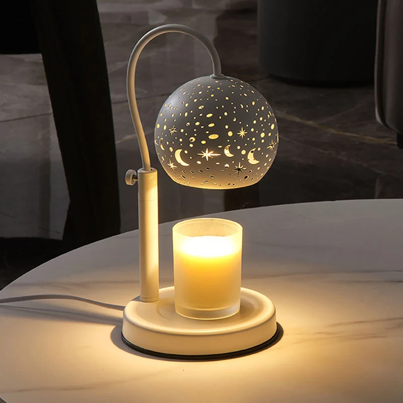 Contemporary Scandinavian Star Orb Disc Base Iron Plastic 1-Light Aromatherapy Melting Wax Table Lamp For Bedroom