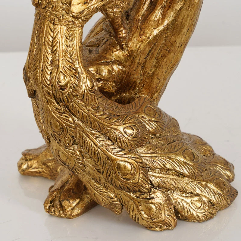 Traditional Vintage Cylindrical Peacock Resin Gold Foil Fabric 1-Light Table Lamp For Bedroom