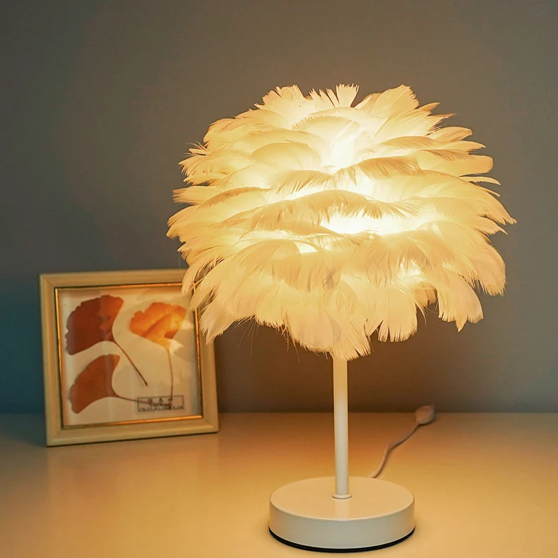 Contemporary Creative Iron Feather USB LED Table Lamp For Bedroom