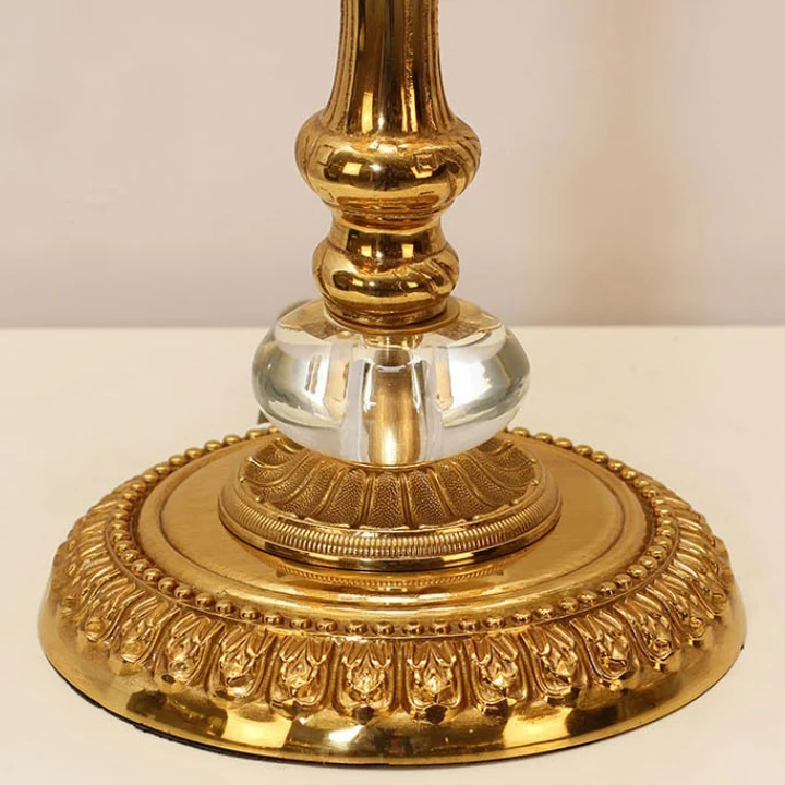 Traditional French Copper Crystal Fabric Cylinder Pleated 5-Light Table Lamp For Bedside