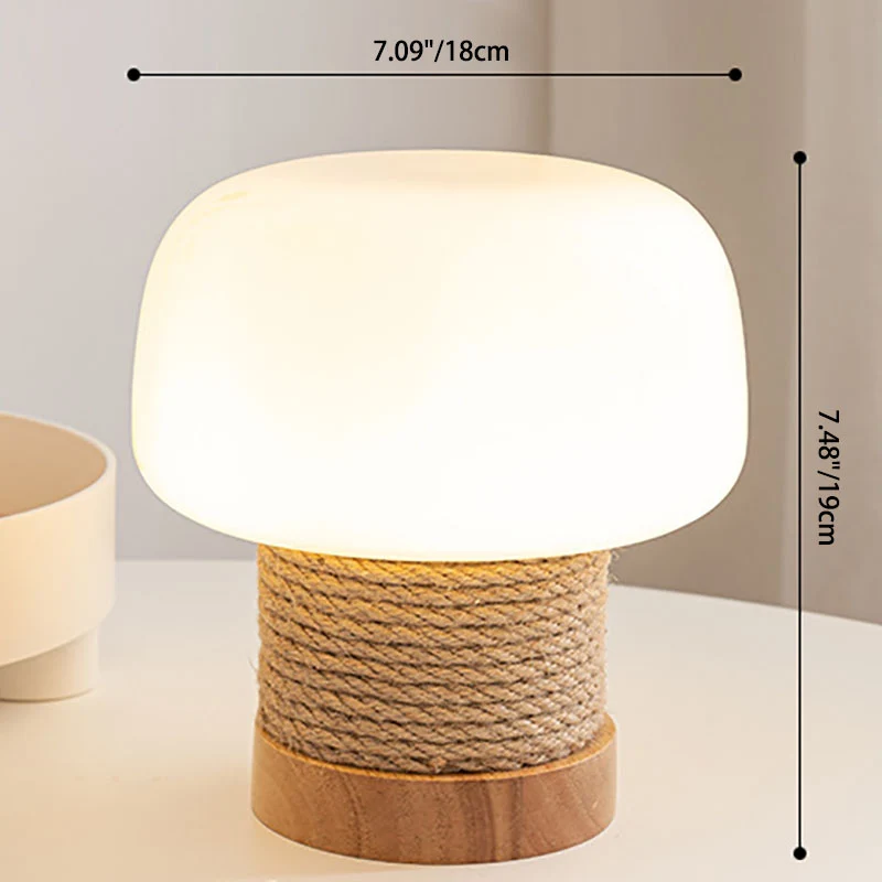 Modern Minimalist Cylinder Mushroom Shape Oak Twine Glass 1-Light Table Lamp For Bedroom