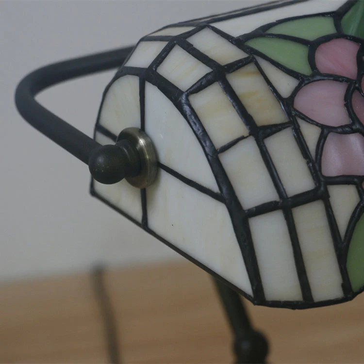 Traditional Tiffany Half Cylinder Rose Zinc Alloy Glass 1-Light Table Lamp For Bedroom