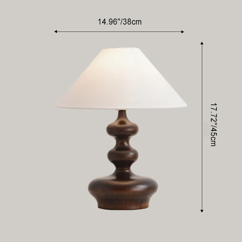 Contemporary Retro Ash Wood Linen Trapezoid Round 1-Light Table Lamp For Bedroom