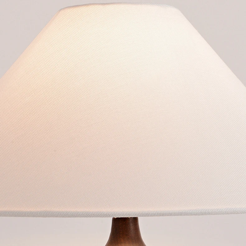 Contemporary Retro Ash Wood Linen Trapezoid Round 1-Light Table Lamp For Bedroom