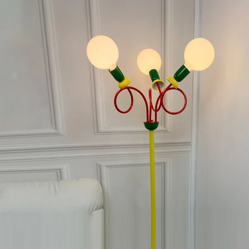 Contemporary Creative Curved Hardware Frame Glass Ball Shade 3-Light Standing Floor Lamp For Living Room