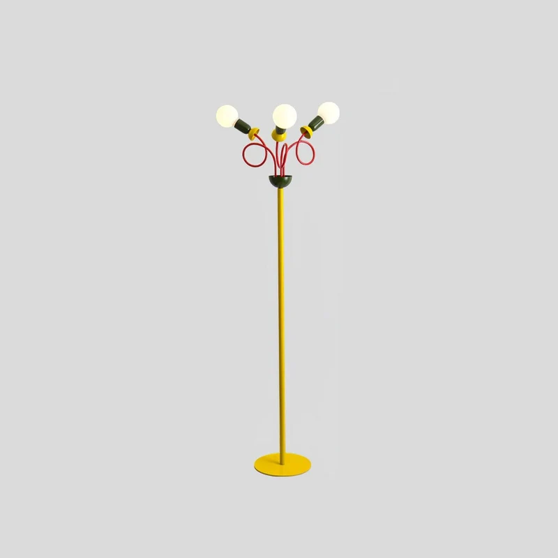 Contemporary Creative Curved Hardware Frame Glass Ball Shade 3-Light Standing Floor Lamp For Living Room
