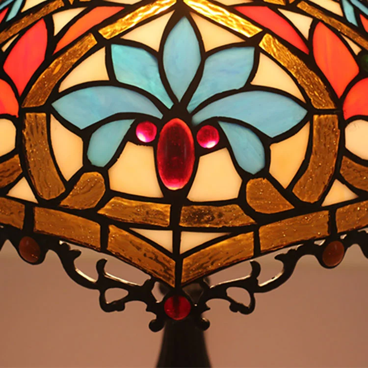 Traditional Tiffany Resin Zinc Alloy Glass Dome Bead 1-Light Table Lamp For Bedside