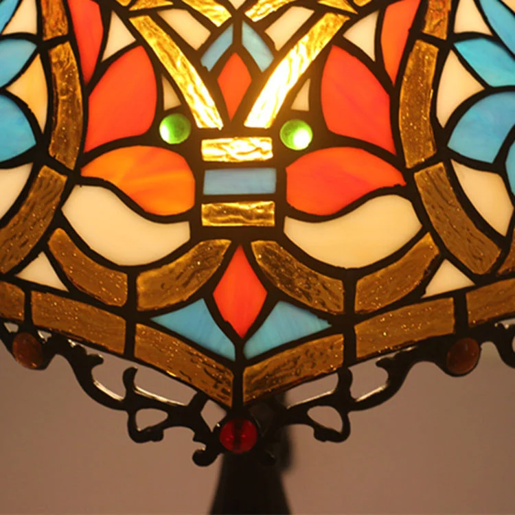 Traditional Tiffany Resin Zinc Alloy Glass Dome Bead 1-Light Table Lamp For Bedside