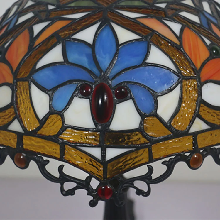 Traditional Tiffany Resin Zinc Alloy Glass Dome Bead 1-Light Table Lamp For Bedside
