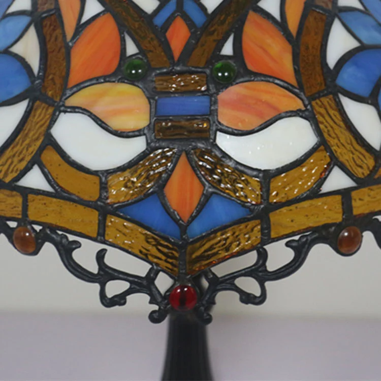 Traditional Tiffany Resin Zinc Alloy Glass Dome Bead 1-Light Table Lamp For Bedside
