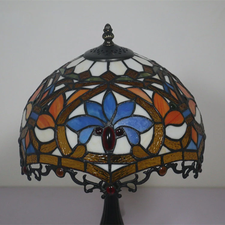 Traditional Tiffany Resin Zinc Alloy Glass Dome Bead 1-Light Table Lamp For Bedside