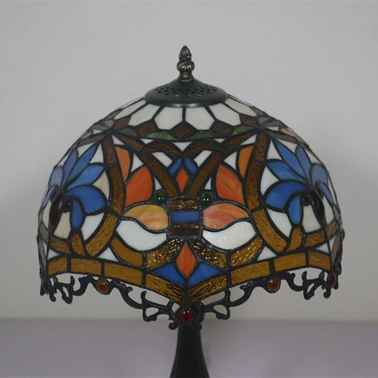 Traditional Tiffany Resin Zinc Alloy Glass Dome Bead 1-Light Table Lamp For Bedside
