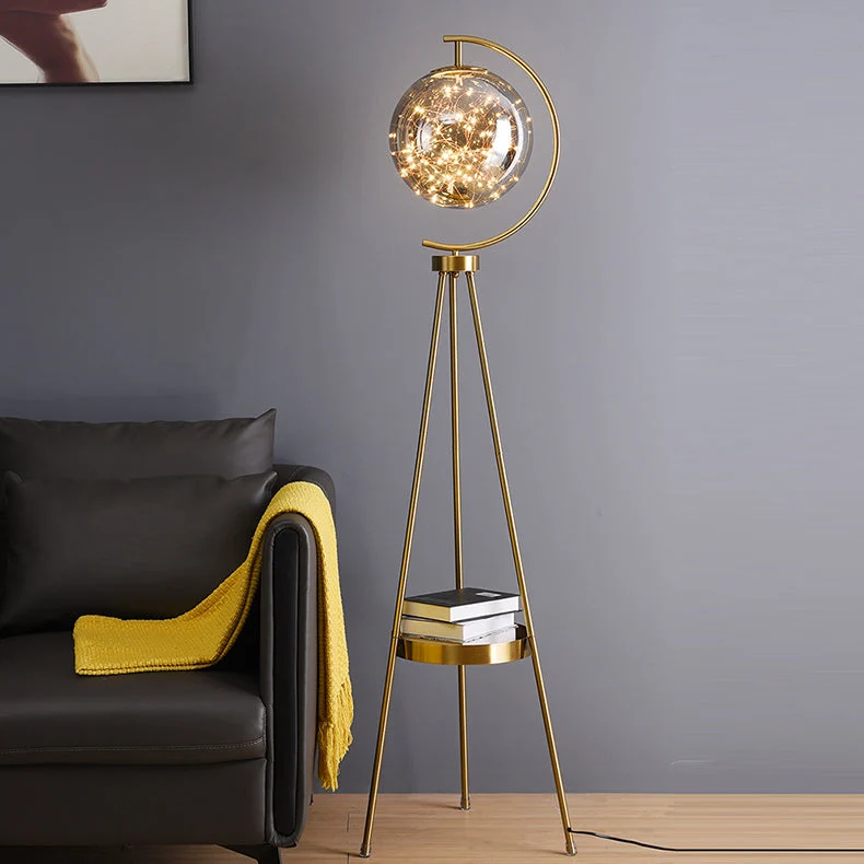 Contemporary Scandinavian Orb Tripod Iron Glass LED Standing Floor Lamp For Bedroom