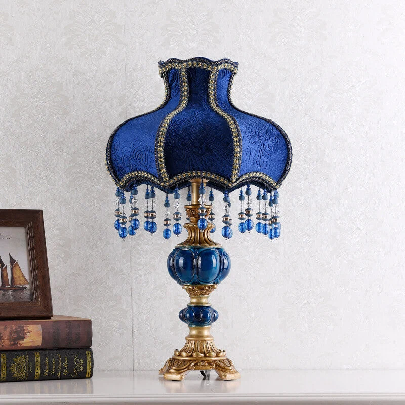 Traditional European Palace Decorative Design Fabric Shade 1-Light Table Lamp For Bedroom