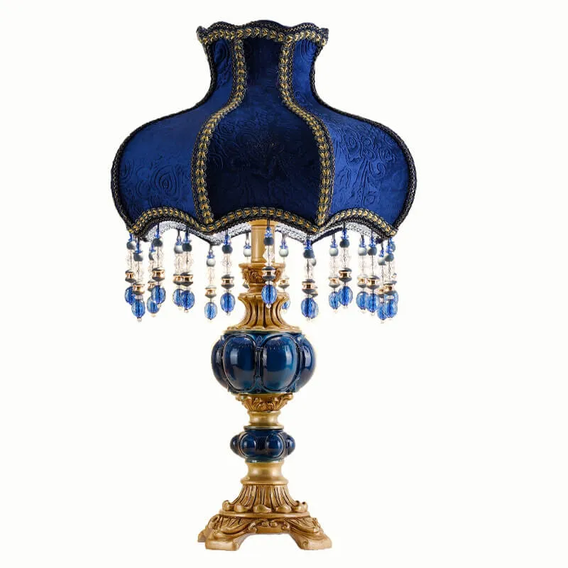 Traditional European Palace Decorative Design Fabric Shade 1-Light Table Lamp For Bedroom