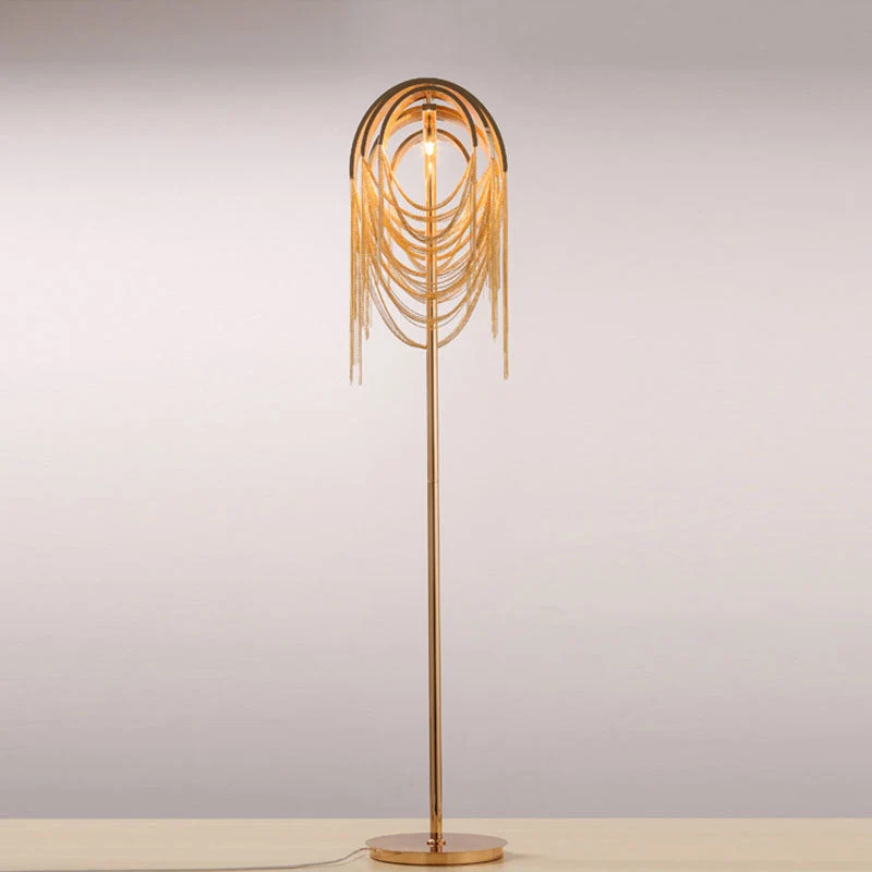 Contemporary Scandinavian Tassel Chain Iron Aluminum 2-Light Standing Floor Lamp For Living Room