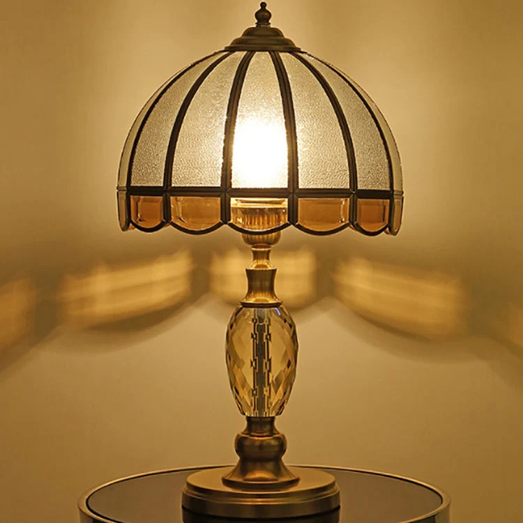 Contemporary Luxury Umbrella Copper Crystal Glass 1-Light Table Lamp For Bedroom