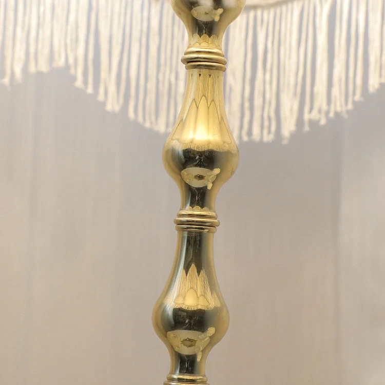 Traditional Vintage Curved Fabric Tassel Shade Antique Brass Base 1-Light Table Lamp For Home Office