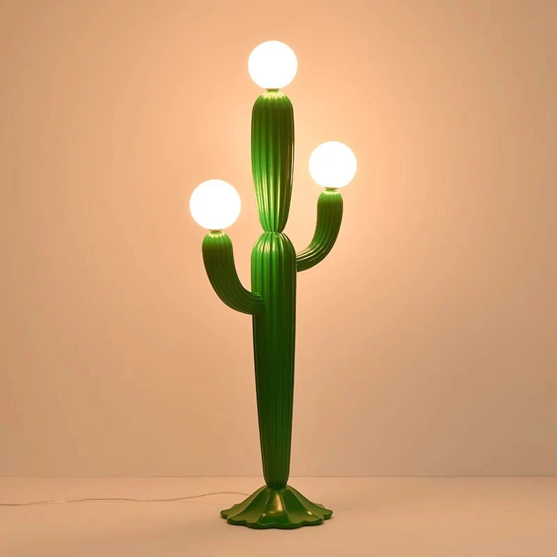 Contemporary Creative Cactus Resin Glass 3-Light Standing Floor Lamp For Living Room