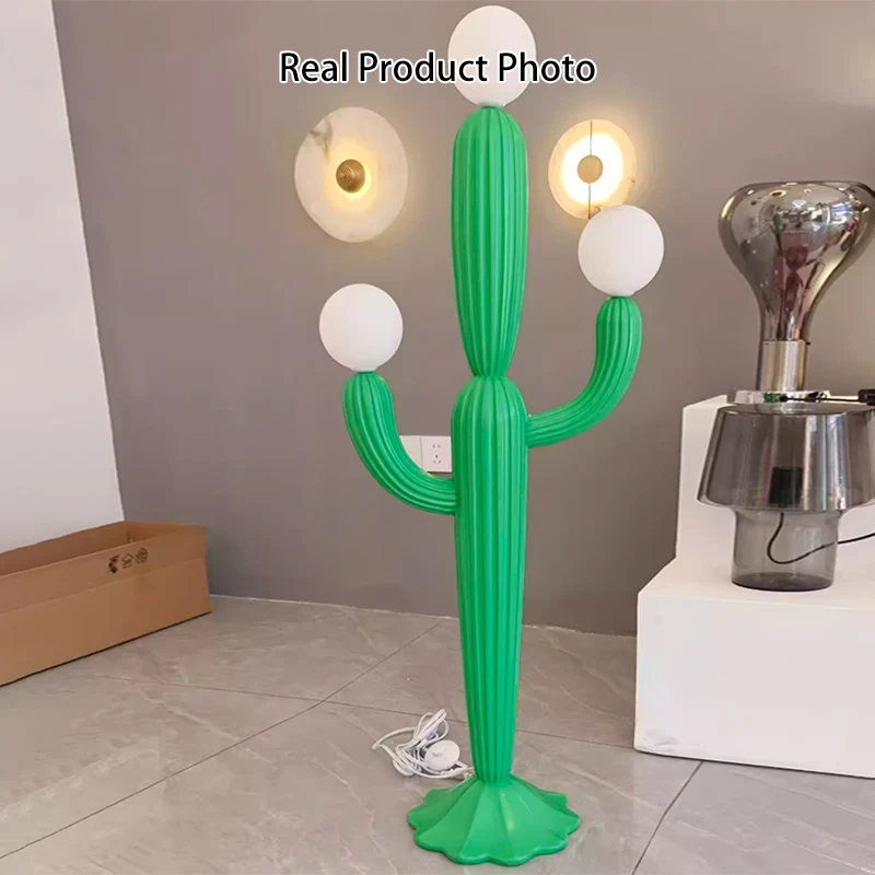 Contemporary Creative Cactus Resin Glass 3-Light Standing Floor Lamp For Living Room