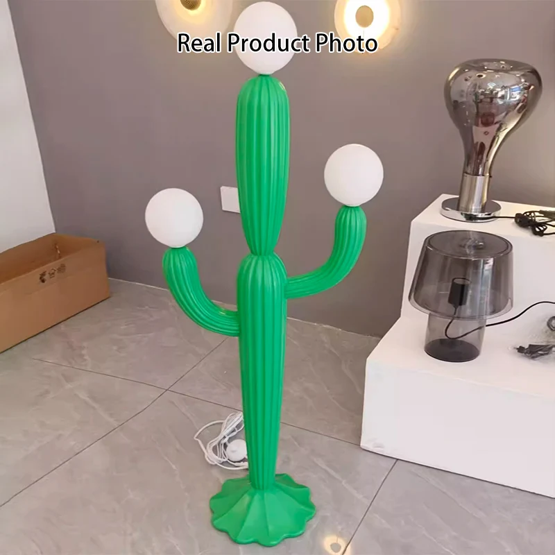 Contemporary Creative Cactus Resin Glass 3-Light Standing Floor Lamp For Living Room