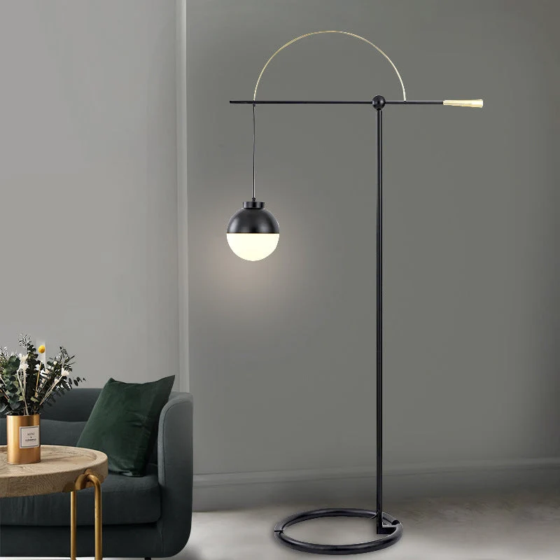 Contemporary Scandinavian Fishing Rod Iron Glass 1-Light Standing Floor Lamp For Living Room