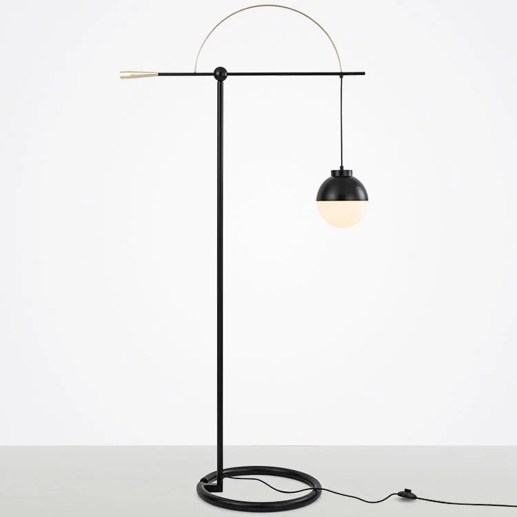 Contemporary Scandinavian Fishing Rod Iron Glass 1-Light Standing Floor Lamp For Living Room