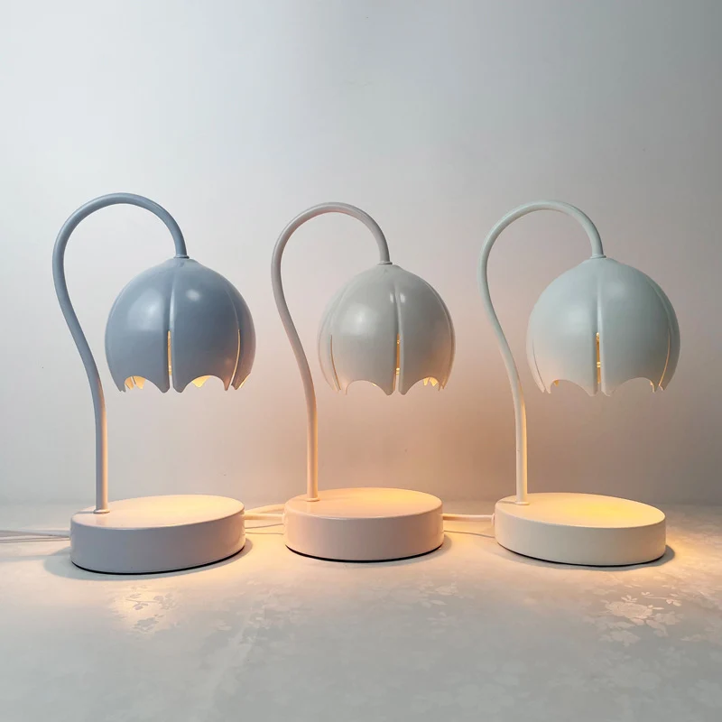 Contemporary Nordic Iron Glass Wood Flower 1-Light Melting Wax Table Lamp For Bedside