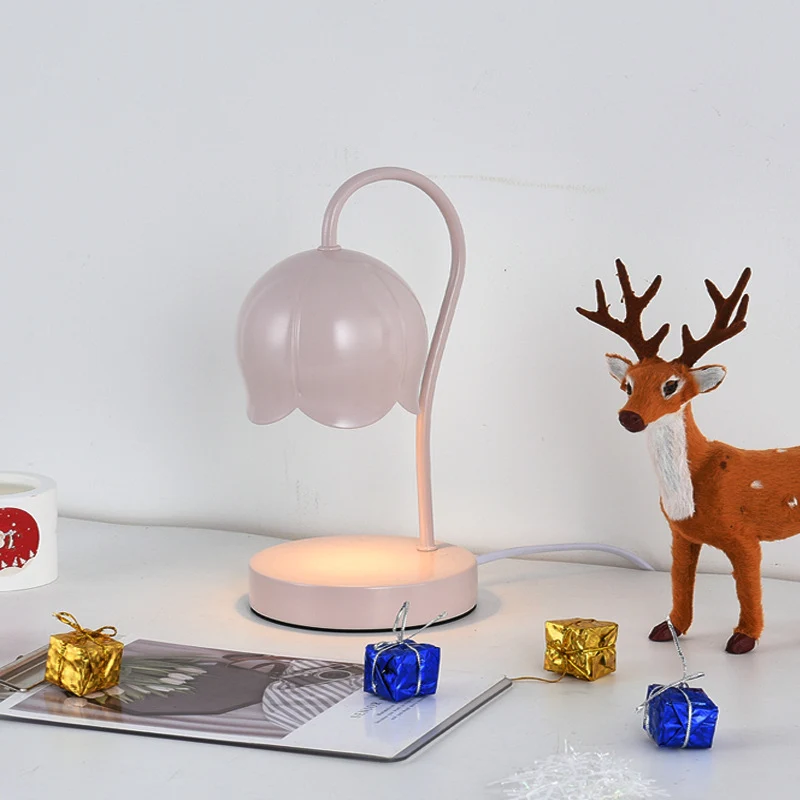 Contemporary Nordic Iron Glass Wood Flower 1-Light Melting Wax Table Lamp For Bedside